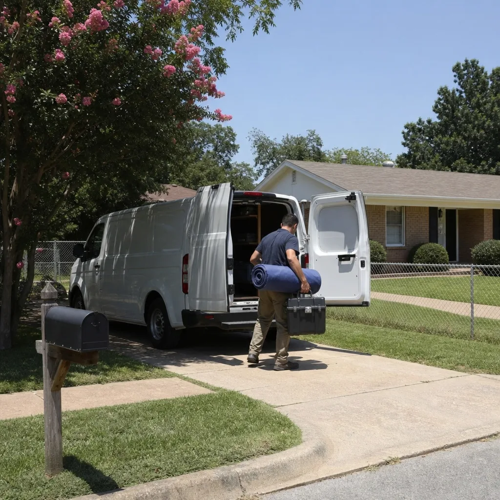 Van and technician with refinishing equipment